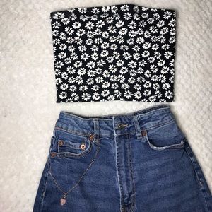 Blue/White Floral Forever 21 Tube Top/ Crop Top
